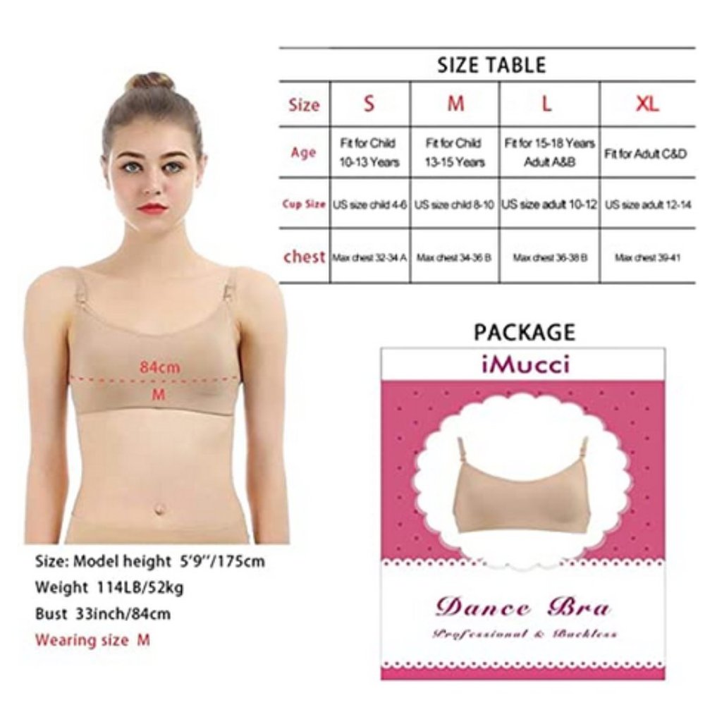 iMucci Professional Beige Clear Back Bra NO Sponge Backless Bra for Ballet Dance